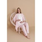 LORIAN'S Natural Pembe Kısa Kollu Lohusa ve Hamile Pijama Takımı 3'lü Set