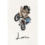 Loric: Cahier personnalisé avec prénom Loric | Cadeau d'anniversaire pour enfant, garçon, homme, copain ... | Chat à bicyclette | 110 pages lignée, Petit Format 6x9 pouces (15,24 x 22,86 cm)