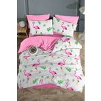 Lorien Flamingo Desenli Tek Kişilik, Lastikli Çarşaflı, Çift Taraf Kullanımlı Nevresim Takımı