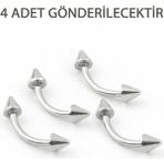 Lorivelle 4'lü Kararmaz Cerrahi Çelik Koni Uçlu Muz Piercing Seti Kaş Göbek Dudak Rook Daith Kıkırdak Küpe - Gümüş - 12 mm