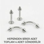 Lorivelle 4'lü Kararmaz Cerrahi Çelik Koni Uçlu Piercing Seti Kaş Göbek Tragus Helix Dudak Rook Kıkırdak Küpe - Gümüş - 10 mm