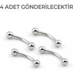 Lorivelle 4'lü Kararmaz Cerrahi Çelik Top Uçlu Muz Piercing Seti Kaş Göbek Dudak Rook Daith Kıkırdak Küpe - Gümüş - 12 mm