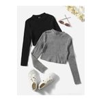 Lorya Giyim 2'li paket %100 Pamuklu Fitilli Kaşkorse Uzun Kollu Crop Bluz