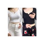 Lorya Giyim 2'li paket %100 Pamuklu Kadın Fitilli Kaşkorse V Yaka Crop Bluz