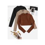 Lorya Giyim 3'lü paket %100 Pamuklu Fitilli KaşkorseUzun Kollu Crop Bluz