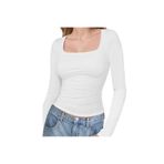 Lorya Giyim Kadın %100 Pamuklu Vücuda Yapışan Fitilli Kare Yaka Kaşkorse Uzun Kollu Crop Bluz
