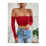 Lorya Giyim Kadın Fitilli Vücuda Yapışan STRAPLEZ KOLLU Crop Basıc bluz