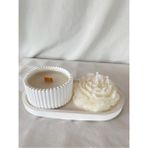 Loş Dükkan Şömine Sesli (Ahşap Fitilli) Kokulu Mum - Şakayık - Tabak Seti ( 3 Parça Set) - 1 Adet
