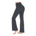 LOS OJOS Bootcut Kadın Yüksek Bel Toparlayıcı Çift Cepli İspanyol Paça Tayt, Antrasit, M