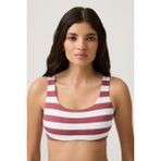 Los Ojos Bordo-Beyaz Çizgili Kare Yaka Spor Bikini Üstü Sporty Top - Bordo - Beyaz - XS