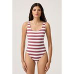 Los Ojos Bordo-Beyaz Çizgili U Yaka Spor Mayo Sporty One Piece - Bordo - Beyaz - 2XL