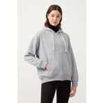 LOS OJOS Kadın Melanj Gri Kapüşonlu Oversize Şardonlu Fermuarlı Örme Sweatshirt
