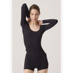 Los Ojos x Ece Siyah Uzun Kollu U Yaka Spor Bluz Scoop Neck Top