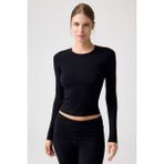 Los Ojos x Melodi Siyah Uzun Kollu Kısa Bluz Long Fitted - XL