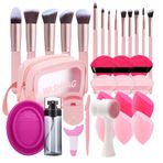 Loske 33PCS Makyaj Fondöten Fırçaları Alet Seti Süngerler, Kirpik Kıvırıcılar, Toz Puflar, Silikon Yıkama Kaseleri, Göz Yardımcıları, Nano Sprey Şişeleri, Peeling Yüz Fırçaları, Kaş Düzeltme, Saklama