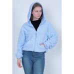 Lost Wintage Hırka Welsoft Peluş Kapüşonlu Önü Fermuarlı Çift Cepli Oversıze - M - L - Gök Mavi