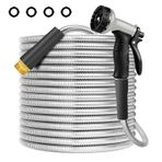LOTANIA 25FT Bahçe Hortumu, 10 Desenli Püskürtme Nozulu Metal Bahçe Hortumu, Sızdırmaz Su Hortumu, Araba için Paslanmaz Çelik Metal Hortum, Yard, Dış Mekan