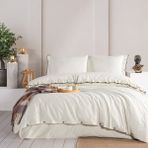 Lotis %100 Pamuklu Süs Overlok Dikişli Fırfırlı Yıkamalı Çift Kişilik Nevresim Takımı 200*220 - Açık Krem - 200 x 220 cm
