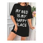 LOTS MODA Kadınların Slogan Baskılı Rahat Pijama Elbise, Kısa Kollu Yuvarlak Yaka Tişört Elbise, Rahat Gece