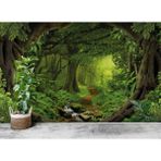 Lotus Aura Büyük Tropikal Ağaçlı Orman Duvar Kağıdı, Tropikal Bitkiler Desenli Duvar Resmi - Yeşil - 162 x 101 cm