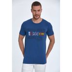 Lotus Baskılı Erkek Tişört Lacivert - M