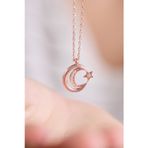 Lotus Gümüş Ay Ve Yıldız Motifli 14 K Rose Altın Kaplama Kadın Kolye