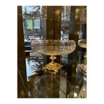 Lotus Kristal 24 cm Kesme Dekor Gold Ayak Salata Kasesi Cam Sunumluk- Servis Tabağı