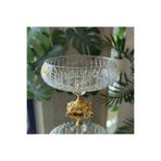 Lotus Kristal 24 Cm Kesme Dekor Metal Ayaklı Salata Kasesi Cam Sunumluk- Servis Tabağı