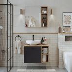Lotus Lavabolu Mdf 65 Cm Banyo Dolabı + Aynalı Üst Dolap Atlantik Çam - Antrasit