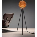 Lotus Metal Ayaklı Yerpuar Anahtarlı Ahşap Modern Tripod Üç Ayaklı Lambader Aydınlatma Ceviz