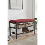 Lotus Metal Modern Ayakkabılık, Bank, Yatak Ucu, Organizer, Oturak,puf 3 Katlı 30X70 Keten Kumaş - Bordo