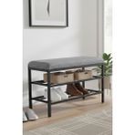 Lotus Metal Modern Ayakkabılık, Bank, Yatak Ucu, Organizer, Oturak,puf 3 Katlı 30X70 Keten Kumaş - Gri