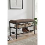 Lotus Metal Modern Ayakkabılık, Bank, Yatak Ucu, Organizer, Oturak,puf 3 Katlı 30X70 Keten Kumaş - Kahverengi
