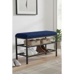 Lotus Metal Modern Ayakkabılık, Bank, Yatak Ucu, Organizer, Oturak,puf 3 Katlı 30X70 Keten Kumaş - Lacivert