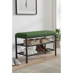 Lotus Metal Modern Ayakkabılık, Bank, Yatak Ucu, Organizer, Oturak,puf 3 Katlı 30X70 Keten Kumaş - Yeşil