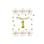 LOTUS PARTY 1 Yaş Kelebekli Papatya Temalı Balon Seti Beyaz Sarı Balon Happy Birthday Gold Yazı - Gold Rakam