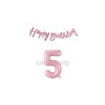 LOTUS PARTY 5 Yaş Pembe Happy Birthday Yazı - 1 Adet Pembe Rakam Folyo Balon