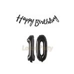LOTUS PARTY Siyah 10 Rakam Folyo Balon Siyah Happy Birthday Yazı Banner