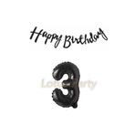 LOTUS PARTY Siyah 3 Rakam Folyo Balon Siyah Happy Birthday Yazı Banner