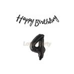 LOTUS PARTY Siyah 4 Rakam Folyo Balon Siyah Happy Birthday Yazı Banner