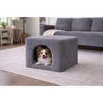 Lotus Port Mobilya Kedi Evi Kafesi Welsoft Siyah Peluş Kumaş - Gri