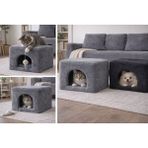 Lotus Port Mobilya Köpek Evi Kafesi Welsoft Peluş Kumaş - Gri
