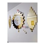 LotusLazer Tasarım 3’lü Pleksi Aynalı Duvar Saati Seti – Gold & Beyaz Modern Tasarım (50 cm Saat + 2 Parça 50×25 cm)