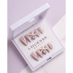 Louesse Beauty Louésse Blush Pearl Takma Tırnak 12’li Pembe Işıltılı Taşlı Kurdele Detaylı Nail Set - Çok Renkli