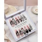 Louesse Beauty Louésse Rebel Love Drip Takma Tırnak 12’li Siyah Akış Desenli Taşlı Gece Glam Nail - Çok Renkli
