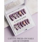 Louesse Beauty Louésse Velvet Glow Takma Tırnak Seti 12’li Cat Eye Parlak ve 3D Taş Detaylı Tasarım - Çok Renkli