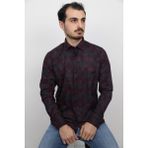 Louis Fabel Büyük Çiçek Çizgili Uzun Kol Erkek Gömleği - Bordo