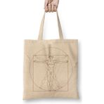 Louis Theroux Vitruvian Man Leonardo Da Vinci Bez Çanta Uzun Saplı - Açık Bej - 40 X 40