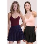 Loule Kadın 2 Adet Pamuklu & Modal Ip Askılı V Yaka Basic Atlet - Terletmeyen Esnek Kumaş - Pudra - Bordo - 2XL
