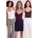 Loule Kadın 3 Adet Pamuklu & Modal Ip Askılı V Yaka Basic Atlet - Terletmeyen Esnek Kumaş - Bordo - Mor - Beyaz - XL